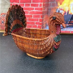 Vintage Handcrafted Wicker Turkey Basket - Brown